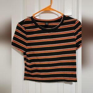 SHEIN Black and Multicolor Striped Ribbed Tee